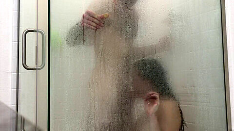 Intense shower play with my friend, using a dildo, as I crave his throbbing member