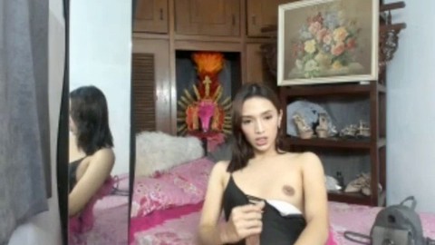 Naughty Barbara's 2020-10-31 low-quality webcam stream in 240p - Young shemale in lingerie teases with small tits