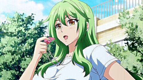 Hentai chick with green hair in hardcore sex