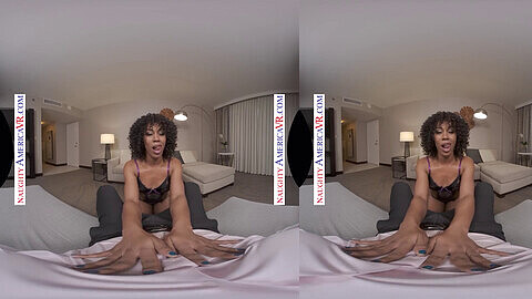 Naughty Misty Stone rides you hard with her tight black pussy