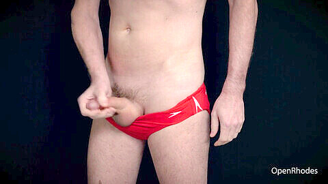 Speedo swimsuit, red speedo, circumcised
