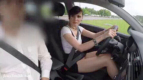 Naughty Jeny Smith caught without panties by the manager during a car test drive!
