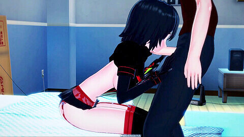 Ryuko Matoi gives an intense blowjob and gets her throat pounded.