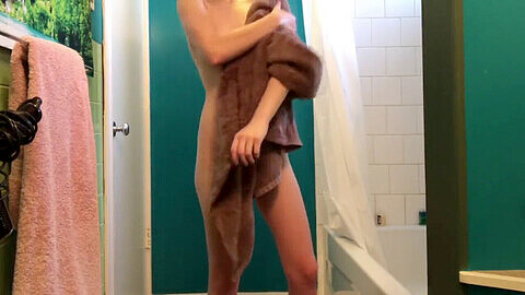 Blonde shower, shower spy, out of shower