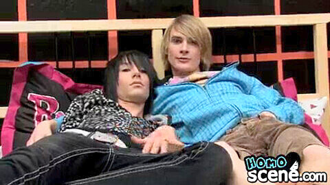 Kinky goth youngsters Preston and Brandon finish their hot anal session with cum-swapping kisses