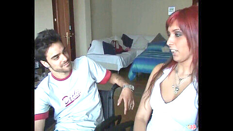 Latin amateur teen redhead from Puta Locura rides guy in wheelchair in reverse cowgirl position