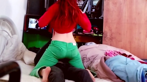 Sensational wet pussy: Fiery redhead teen enjoys intense cowgirl pounding