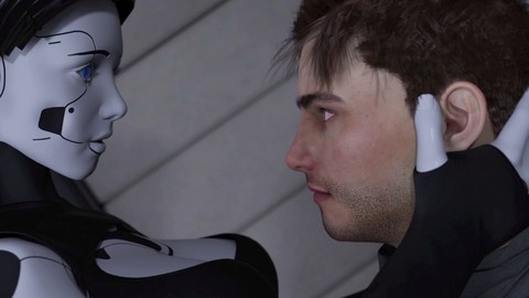 Progetto Passione: La sexy brunetta robot sessuale AI si diletta con un enorme cazzo