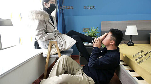 Chinese footjob under table, chinese shoejob, force footjob