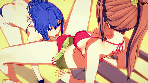 Anime, lesbian face sitting, bikini lesbian
