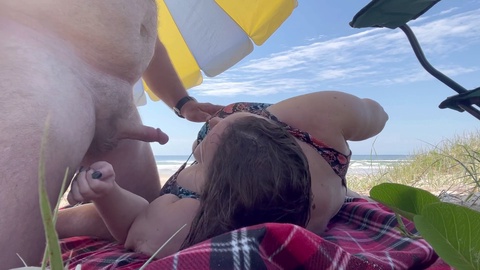 Sex on beach, watching my wife fuck, cum in mouth swallow