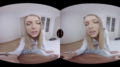 There's a stranger in my apartment! Lucy Heart gives a virtual blowjob in this hot VR video