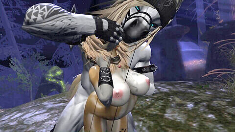 Yiff Schatzsucher mit einem haarigen Fuchsschwanz wird in Second Life von hinten gefickt!