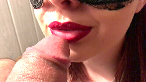 Red lipstick, closeup, closeup blowjob