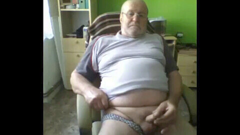 Mature man pleasures himself on camera in front of other horny gay grandpas