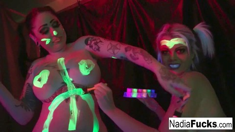 Nadia White and Ophelia Rain give a colorful deep-throat POV blowjob