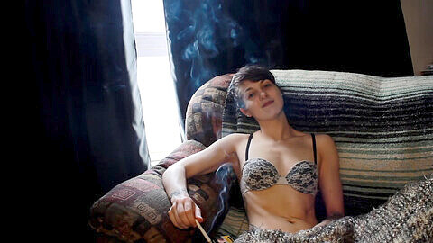 Nubile babe enjoys a cigarette while playing with her new magic wand and experiencing her first time with Jack