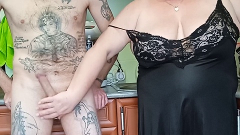 Busty mother-in-law with massive bosoms caught a glimpse of my throbbing member and took matters into her own hands until I explode up close