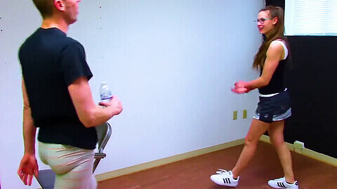Teen girl crushes balls with Adidas shoes in ballbusting frenzy!