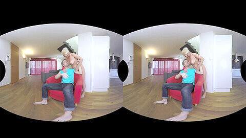 Blonde milf Kathy Anderson enjoys a cozy virtual reality fuck session