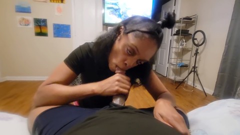 Edging blowjob, loud male orgasm, ebony sloppy head