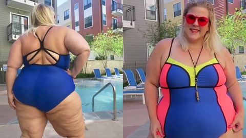 Curvy babe flaunts her figure in a stunning swimsuit