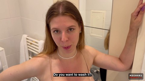 My buddy's stepsis lends a hand for a wet climax in the shower during a slumber party