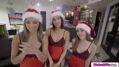 Santa Clause bangs three naughty babes Kiley Jay and Aubrey Rose