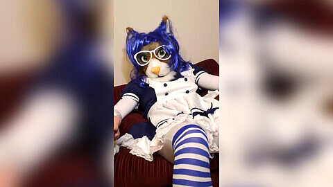 Maid in fursuit vibes to orgasm