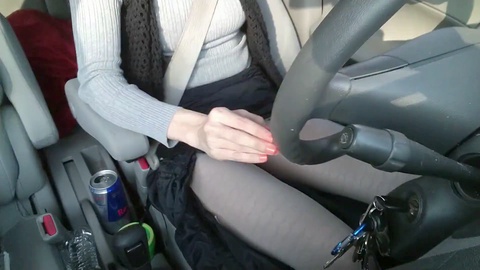 Masturbating in car with a big hole in my tights!