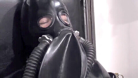Recent, gas mask breath play, rubber gas mask rebreathing
