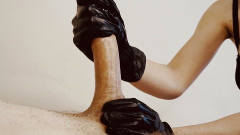 Latex cum, male body, cum on gloves