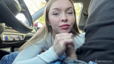 Public blowjob in car with a picked-up doll