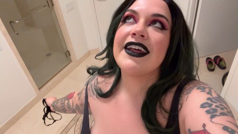 Chubby big-breasted goth girlfriend seduces you with massive boobs and pleads for your load