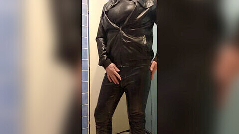 Leather handjob, femdom leather, leather pants
