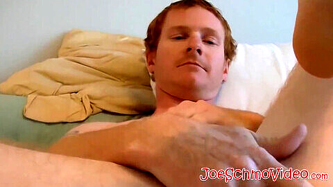 Inexperienced ginger guy pleasures himself by fingering his ass and jerking his small cock