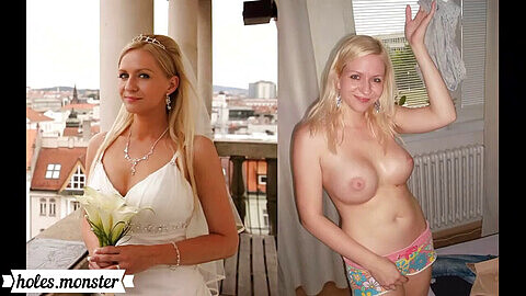 Real amateur MILFs dressed and undressed on their wedding day
