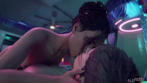 Panam da Cyberpunk 2077, nuda, cavalca un enorme cazzo rosa in posizione Cowgirl