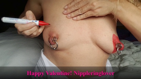 Pierced MILF indulges in kinky nipple play for Valentine's Day
