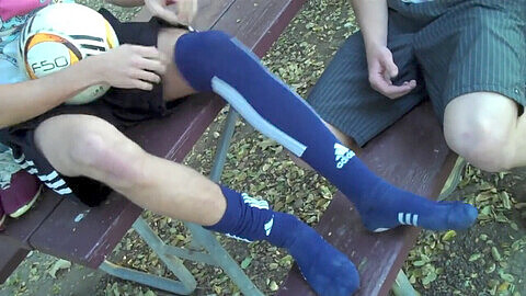 Gay twinks enjoy outdoor foot tickling and sock removal