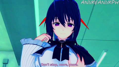 Highschool Dxd anime porn: Akeno in the school at Night inhales Your Big Cock Cum in Mouth