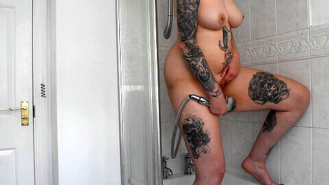 Chubby tattooed milf, female masturbation, curvy milf