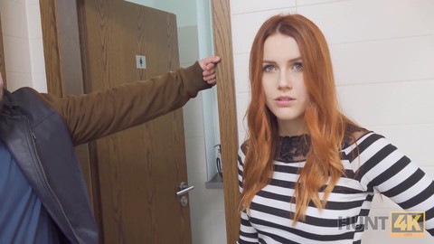 Hunt4K - Boyfriend watches as his girlfriend Charlie Red gets fucked by rich hunter in a public restroom