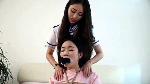 Chinese bondage, chinese, two girls handgagged