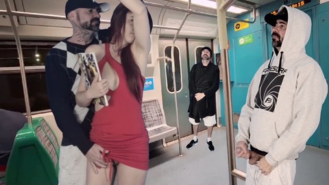 Nylon, redhead fucked, train