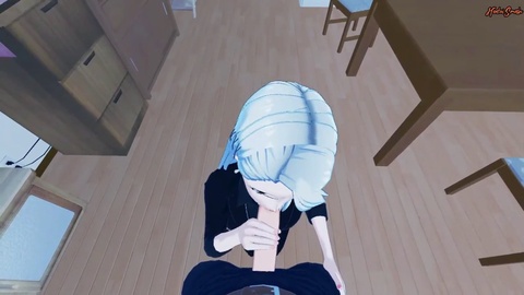 POV hentai with Sae Niijima playing with your cock and swallowing your cum