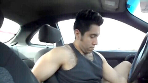 Masculine solo action - jerking off in a car and draining every last drop!