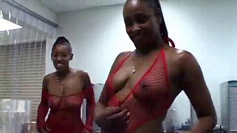 Ebony couple takes turns blowing white guy in storage room during steamy threesome