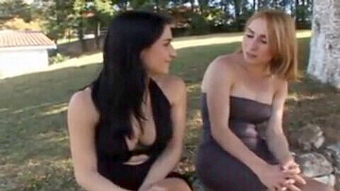 Shemale beauties getting naughty outdoors - Shemale on Shemale action and big black cocks!