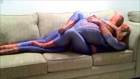 Spandex-clad snake masquerading as Spiderman goes wild in a gay Lycra fuckfest!